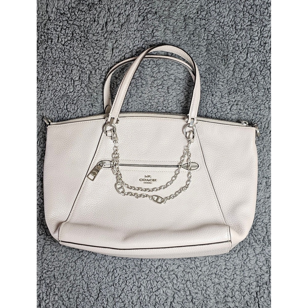 Coach Prairie Satchel Light Pink Pebbled Leather Handbag Silver Chain 58874